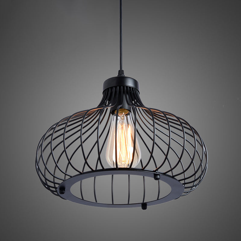 1 Light Oval Pendant Lighting Retro Industrial Style Metal Pendant Ceiling Lights for Restaurant Black 12