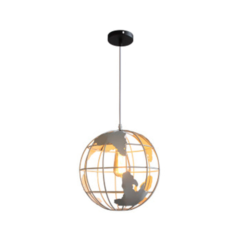 1 Light Cage Globe Ceiling Light Industrial Metallic Pendant Light for Coffee Shop White 12