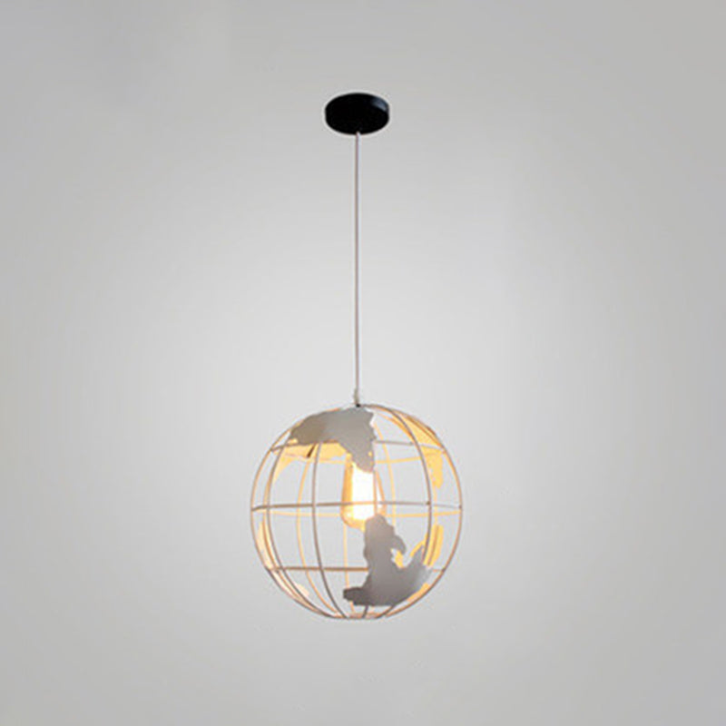 1 Light Cage Globe Ceiling Light Industrial Metallic Pendant Light for Coffee Shop White 8