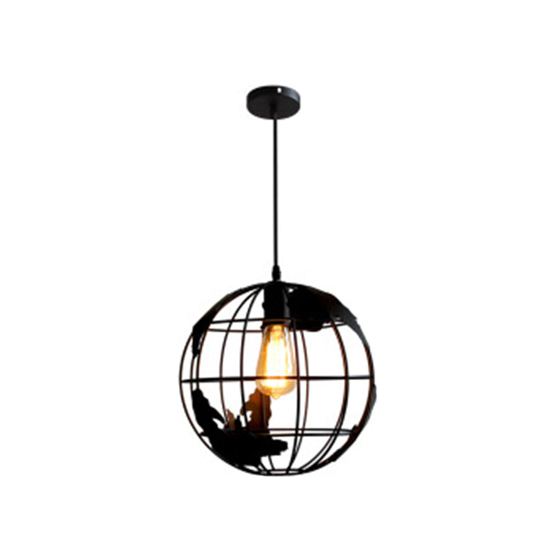 1 Light Cage Globe Ceiling Light Industrial Metallic Pendant Light for Coffee Shop Black 12