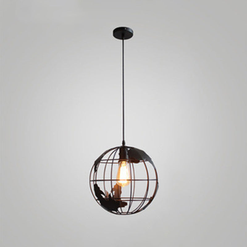 1 Light Cage Globe Ceiling Light Industrial Metallic Pendant Light for Coffee Shop Black 8