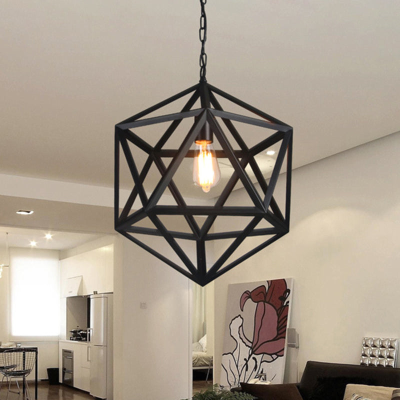 1 Light Prism Cage Hanging Pendant Lights Retro Industrial Style Metallic Pendant Ceiling Lights Clearhalo 'Art Deco Pendants' 'Black' 'Cast Iron' 'Ceiling Lights' 'Ceramic' 'Crystal' 'Industrial Pendants' 'Industrial' 'Metal' 'Middle Century Pendants' 'Pendant Lights' 'Pendants' 'Rustic Pendants' 'Tiffany' Lighting' 2578942