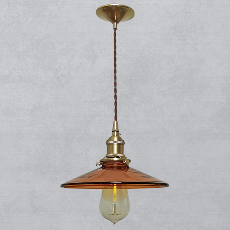 Brown 1 Light Pendant Retro Glass Shade Pan Pendant Light Fixtures for Living Room Tan 8.5