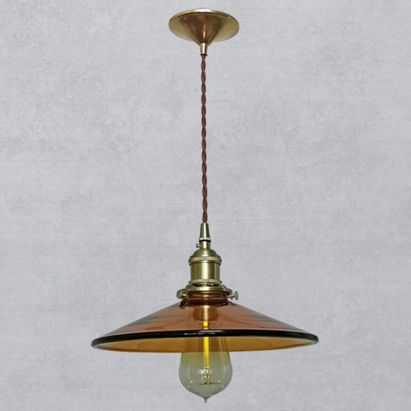 Brown 1 Light Pendant Retro Glass Shade Pan Pendant Light Fixtures for Living Room Tan 9.5