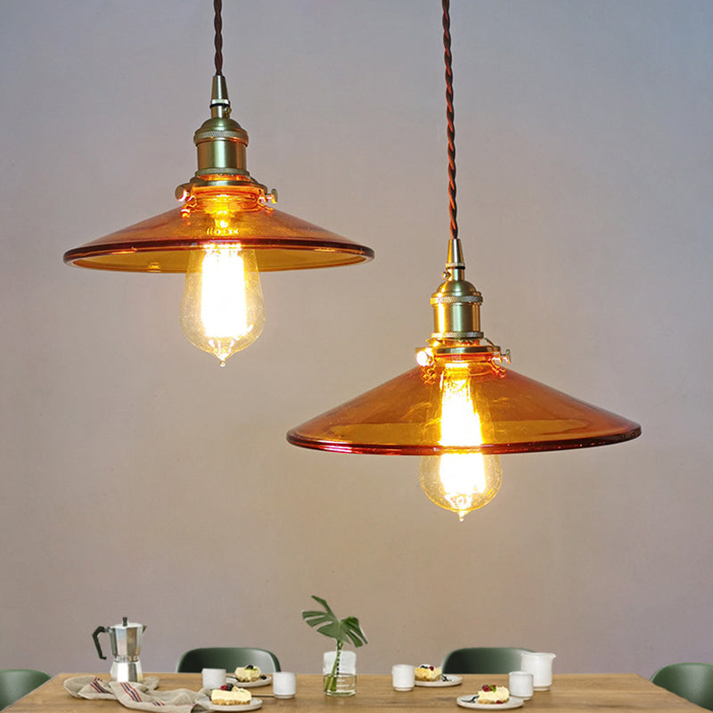 Brown 1 Light Pendant Retro Glass Shade Pan Pendant Light Fixtures for Living Room Clearhalo 'Ceiling Lights' 'Glass shade' 'Glass' 'Industrial Pendants' 'Industrial' 'Middle Century Pendants' 'Pendant Lights' 'Pendants' 'Tiffany' Lighting' 2579258