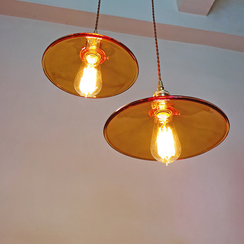 Brown 1 Light Pendant Retro Glass Shade Pan Pendant Light Fixtures for Living Room Clearhalo 'Ceiling Lights' 'Glass shade' 'Glass' 'Industrial Pendants' 'Industrial' 'Middle Century Pendants' 'Pendant Lights' 'Pendants' 'Tiffany' Lighting' 2579259