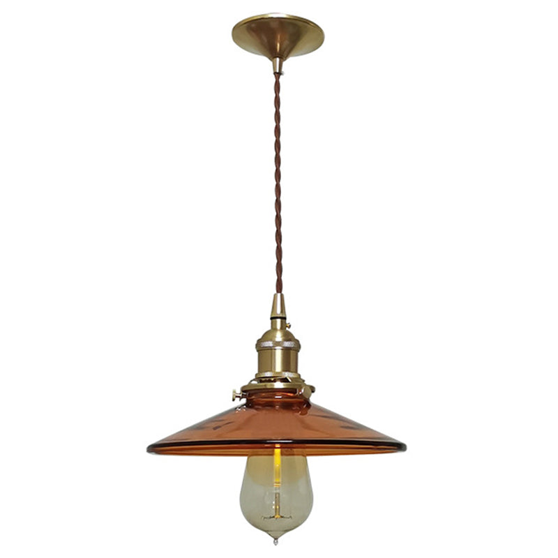 Brown 1 Light Pendant Retro Glass Shade Pan Pendant Light Fixtures for Living Room Clearhalo 'Ceiling Lights' 'Glass shade' 'Glass' 'Industrial Pendants' 'Industrial' 'Middle Century Pendants' 'Pendant Lights' 'Pendants' 'Tiffany' Lighting' 2579261