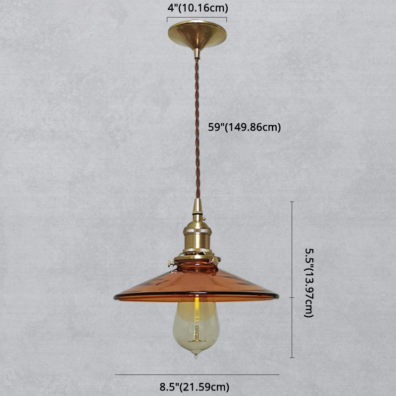 Brown 1 Light Pendant Retro Glass Shade Pan Pendant Light Fixtures for Living Room Clearhalo 'Ceiling Lights' 'Glass shade' 'Glass' 'Industrial Pendants' 'Industrial' 'Middle Century Pendants' 'Pendant Lights' 'Pendants' 'Tiffany' Lighting' 2579262