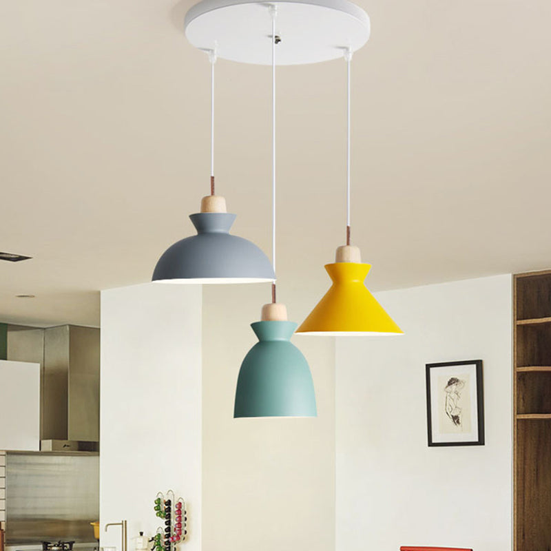 Modern Minimalist Wooden Top Pendant Light Metal Colorful Macarons 1-Light Pendant Lighting Clearhalo 'Ceiling Lights' 'Pendant Lights' 'Pendants' Lighting' options 2579392