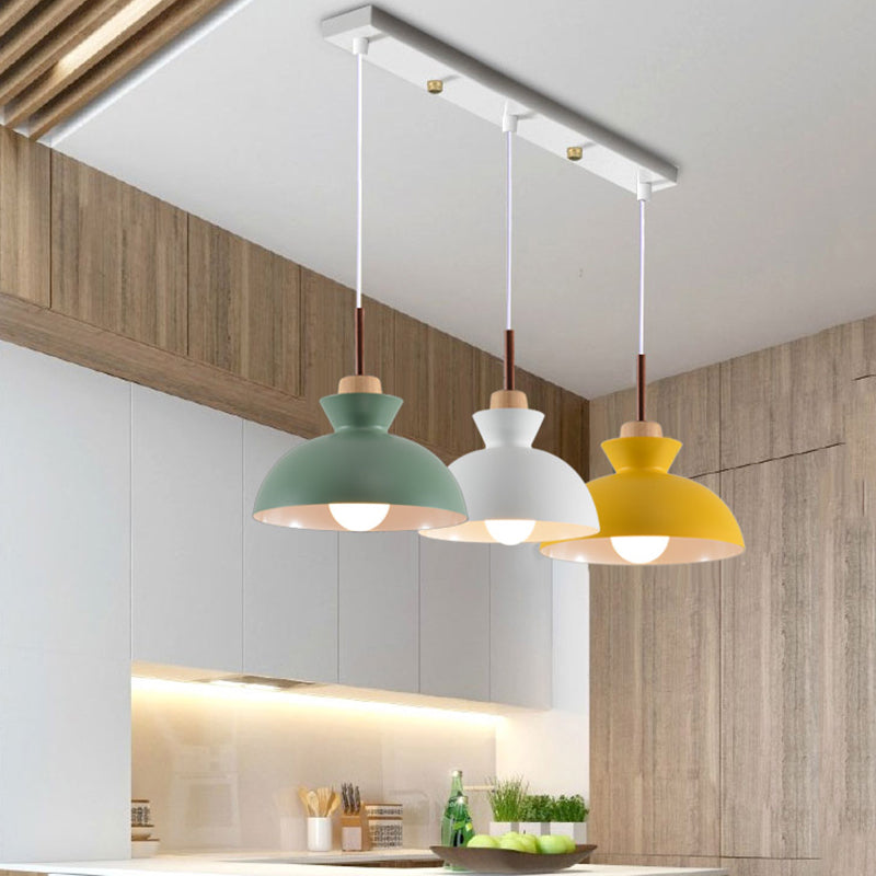 Modern Minimalist Wooden Top Pendant Light Metal Colorful Macarons 1-Light Pendant Lighting Clearhalo 'Ceiling Lights' 'Pendant Lights' 'Pendants' Lighting' options 2579394