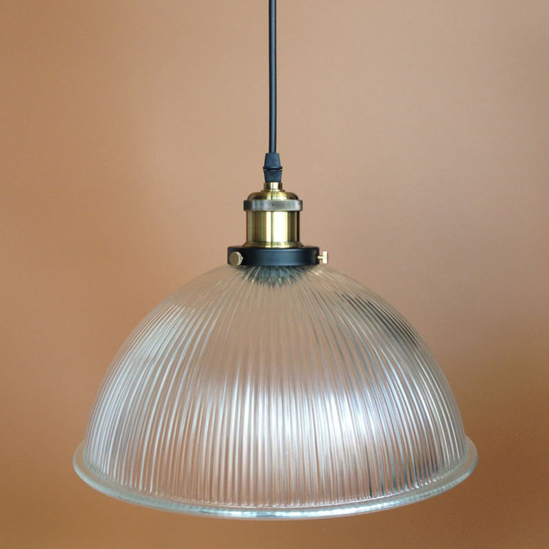 Bowl Pendant Light Industrial 1 Light Ribbed Clear Glass Restaurant Hanging Lamp Clear Clearhalo 'Ceiling Lights' 'Glass shade' 'Glass' 'Industrial Pendants' 'Industrial' 'Middle Century Pendants' 'Pendant Lights' 'Pendants' 'Tiffany' Lighting' 2579662