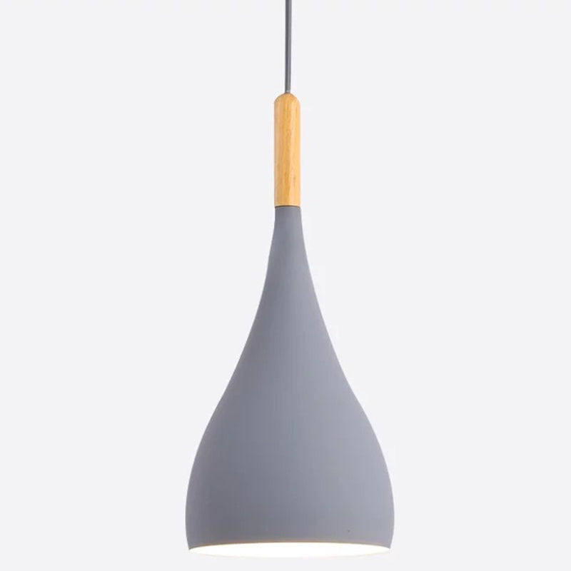 Metal Teardrop Hanging Light Nordic Style 1 Light Restaurant Ceiling Pendant Lamp with Wooden Top Grey 6.5