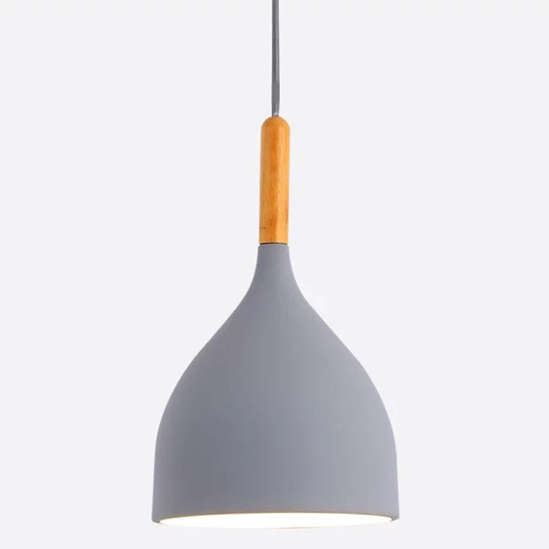 Metal Teardrop Hanging Light Nordic Style 1 Light Restaurant Ceiling Pendant Lamp with Wooden Top Grey 7