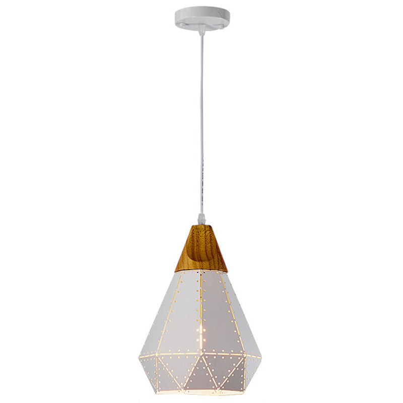 Diamond Dining Room Drop Pendant Modern Style Metal 1 Light Hanging Ceiling Light White 9