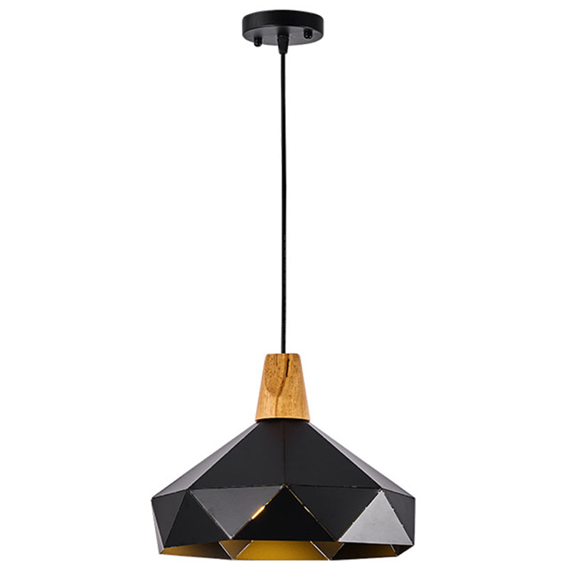 Diamond Dining Room Drop Pendant Modern Style Metal 1 Light Hanging Ceiling Light Black 12.5