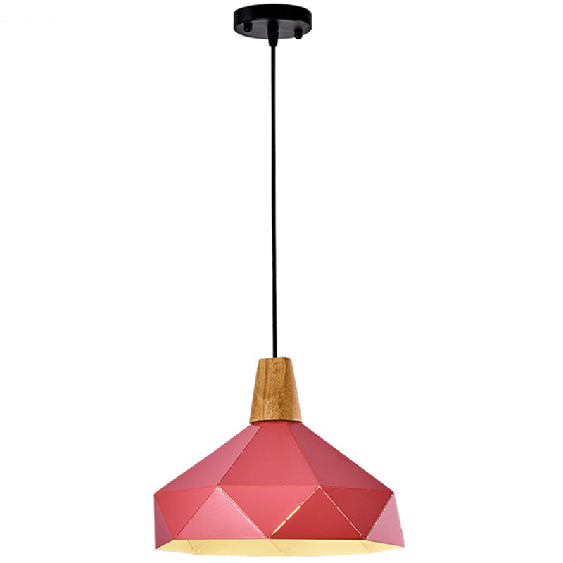 Diamond Dining Room Drop Pendant Modern Style Metal 1 Light Hanging Ceiling Light Pink 12.5