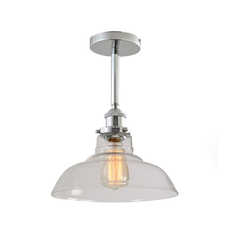 Clear Glass Barn Pendant Lighting Industrial Stylish 1 Bulb Chrome Finish Ceiling Lamp for Restaurant Clearhalo 'Art Deco Pendants' 'Cast Iron' 'Ceiling Lights' 'Ceramic' 'Crystal' 'Industrial Pendants' 'Industrial' 'Metal' 'Middle Century Pendants' 'Pendant Lights' 'Pendants' 'Tiffany' Lighting' 258051