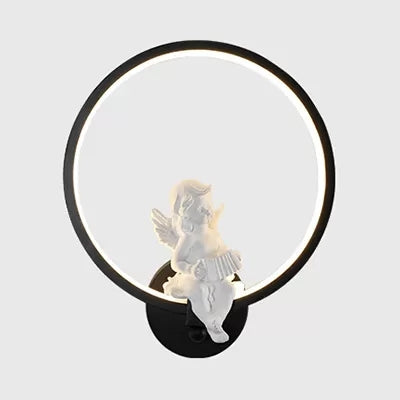 Art Ring Sconce Light with Little Angel Metal Resin Wall Lamp for Bedroom Mirror Bathroom Clearhalo 'Wall Lamps & Sconces' 'Wall Lights' Lighting' 258308