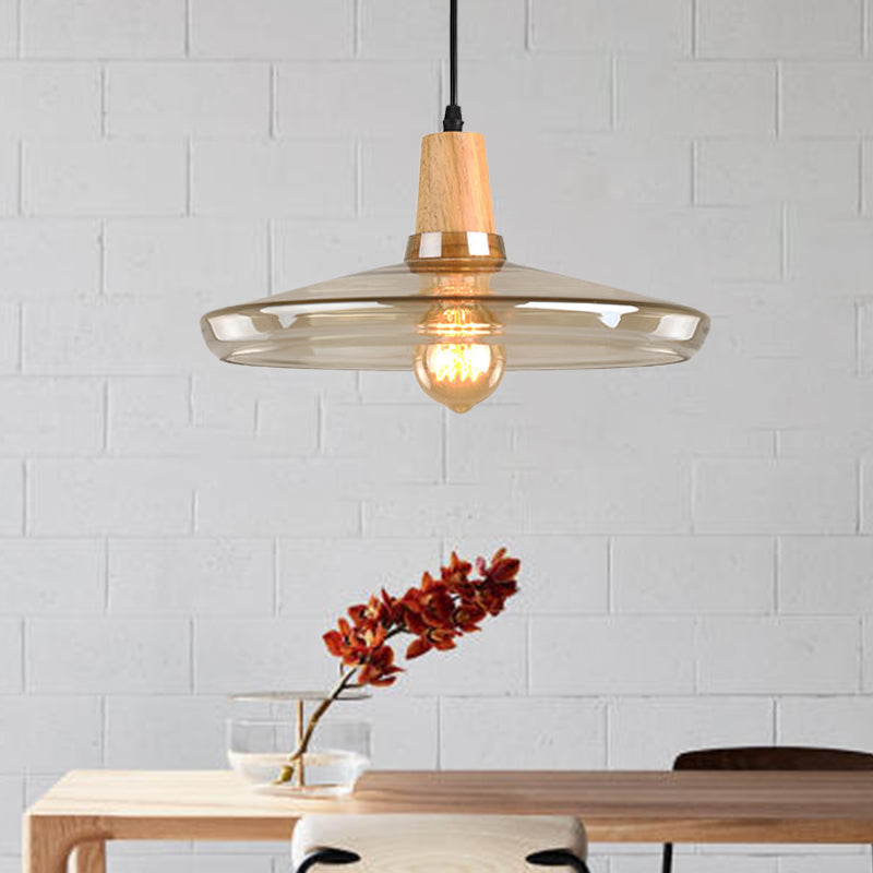 Modern 1 Light Pendant Lamp Amber Glass Shade Barn/Disc/Trifle Hanging Light Kit, 5.5