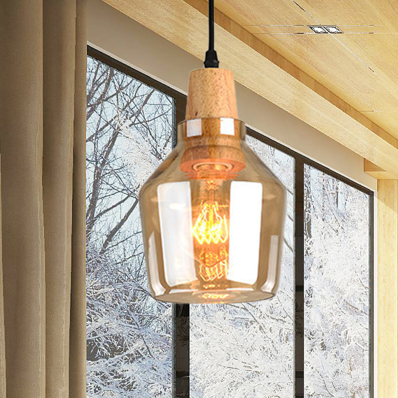 Modern 1 Light Pendant Lamp Amber Glass Shade Barn/Disc/Trifle Hanging Light Kit, 5.5