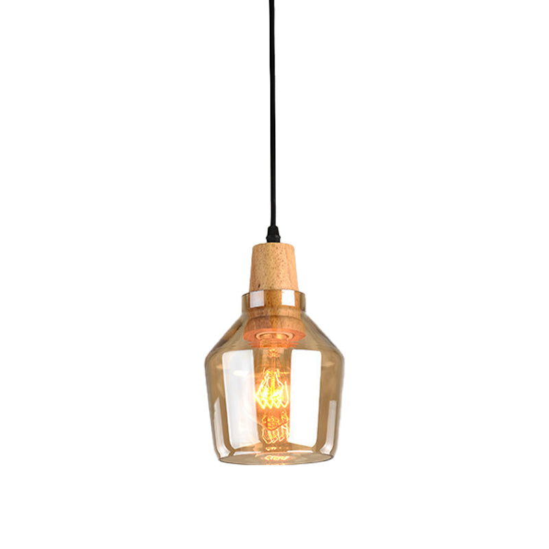 Modern 1 Light Pendant Lamp Amber Glass Shade Barn/Disc/Trifle Hanging Light Kit, 5.5