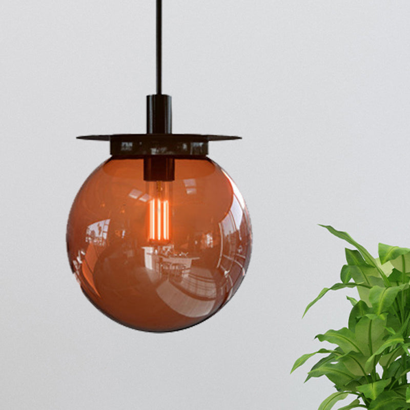 Globe Dining Room Hanging Lamp kit Orange/Blue/Clear Glass 1 Head Modern Pendant Light Fixture Orange Clearhalo 'Ceiling Lights' 'Glass shade' 'Glass' 'Modern Pendants' 'Modern' 'Pendant Lights' 'Pendants' Lighting' 258665