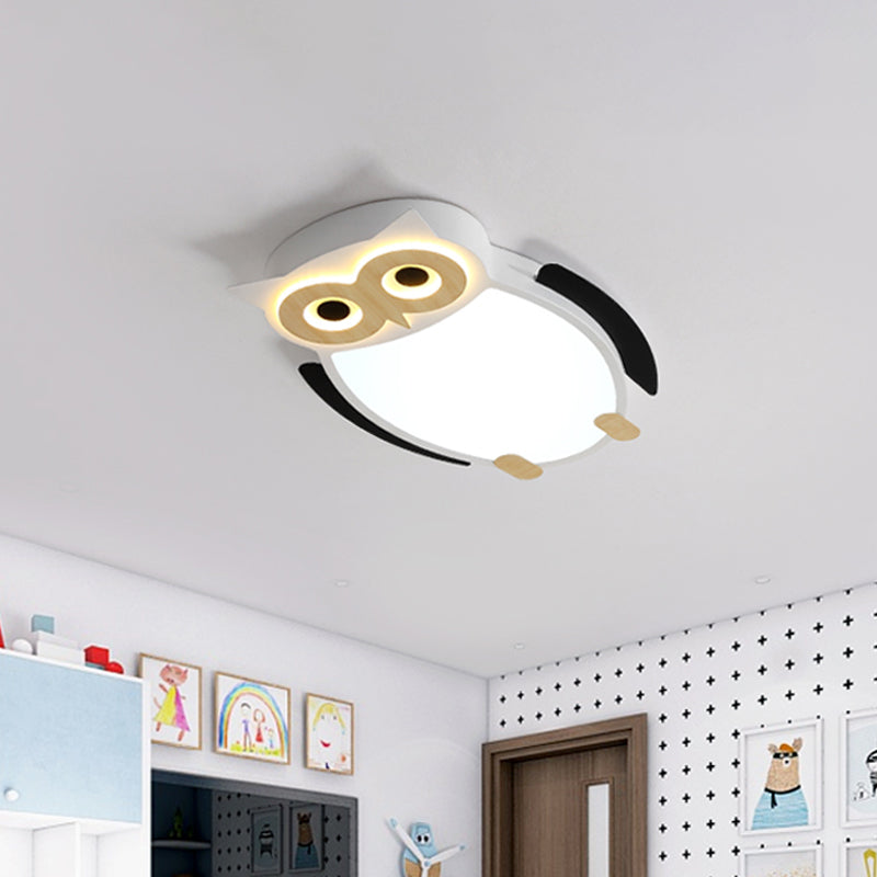 White/Pink/Blue Owl Flush Ceiling Light Cartoon Metal LED Integrated Flush Mount Lamp for Children White White Clearhalo 'Ceiling Lights' 'Close To Ceiling Lights' 'Close to ceiling' 'Flush mount' Lighting' 258822