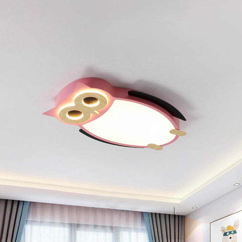 White/Pink/Blue Owl Flush Ceiling Light Cartoon Metal LED Integrated Flush Mount Lamp for Children Pink Clearhalo 'Ceiling Lights' 'Close To Ceiling Lights' 'Close to ceiling' 'Flush mount' Lighting' 258825