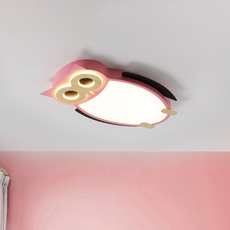 White/Pink/Blue Owl Flush Ceiling Light Cartoon Metal LED Integrated Flush Mount Lamp for Children Clearhalo 'Ceiling Lights' 'Close To Ceiling Lights' 'Close to ceiling' 'Flush mount' Lighting' 258826