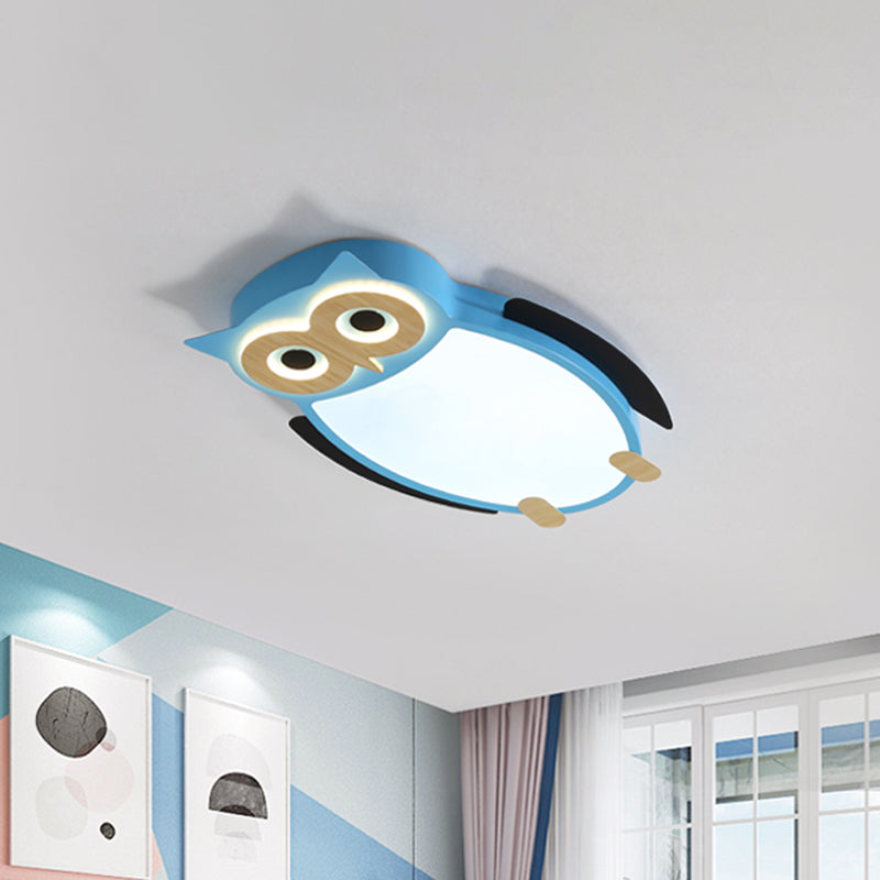 White/Pink/Blue Owl Flush Ceiling Light Cartoon Metal LED Integrated Flush Mount Lamp for Children Clearhalo 'Ceiling Lights' 'Close To Ceiling Lights' 'Close to ceiling' 'Flush mount' Lighting' 258829