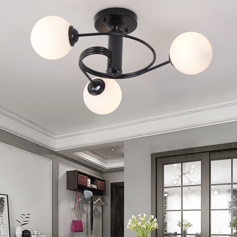 Round Flush Mount Ceiling Light Contemporary Frosted White Glass Ceiling Flush Mount for Living Room 3 Black Clearhalo 'Ceiling Lights' 'Close To Ceiling Lights' 'Close to ceiling' 'Semi-flushmount' Lighting' 2588398