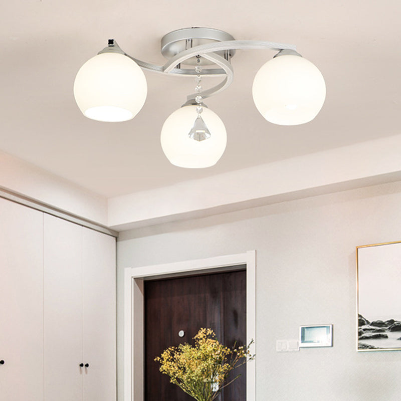 Spherical Semi Flush Mount Ceiling Light Modernist White Glass Ceiling Light Fixture for Bedroom 3 White Globe Clearhalo 'Ceiling Lights' 'Close To Ceiling Lights' 'Close to ceiling' 'Semi-flushmount' Lighting' 2588406