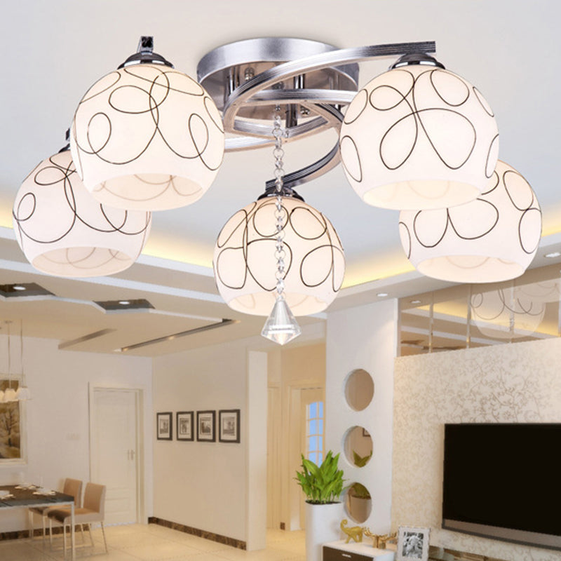 Spherical Semi Flush Mount Ceiling Light Modernist White Glass Ceiling Light Fixture for Bedroom 5 White Linear Clearhalo 'Ceiling Lights' 'Close To Ceiling Lights' 'Close to ceiling' 'Semi-flushmount' Lighting' 2588407