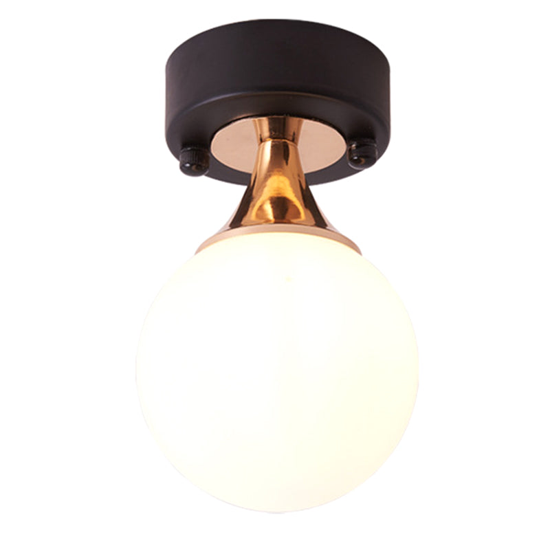 Ball Semi Flush Light Fixtures Contemporary Milk Glass Ceiling Mounted Light for Hallway Black Clearhalo 'Ceiling Lights' 'Close To Ceiling Lights' 'Close to ceiling' 'Semi-flushmount' Lighting' 2588424