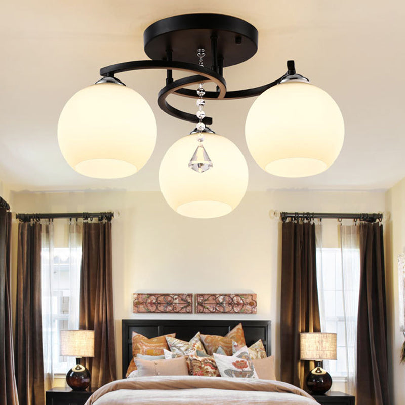 Round Flush Mount Ceiling Light Modernist Frosted White Glass Ceiling Flush Mount for Living Room 3 Black Clearhalo 'Ceiling Lights' 'Close To Ceiling Lights' 'Close to ceiling' 'Semi-flushmount' Lighting' 2588469