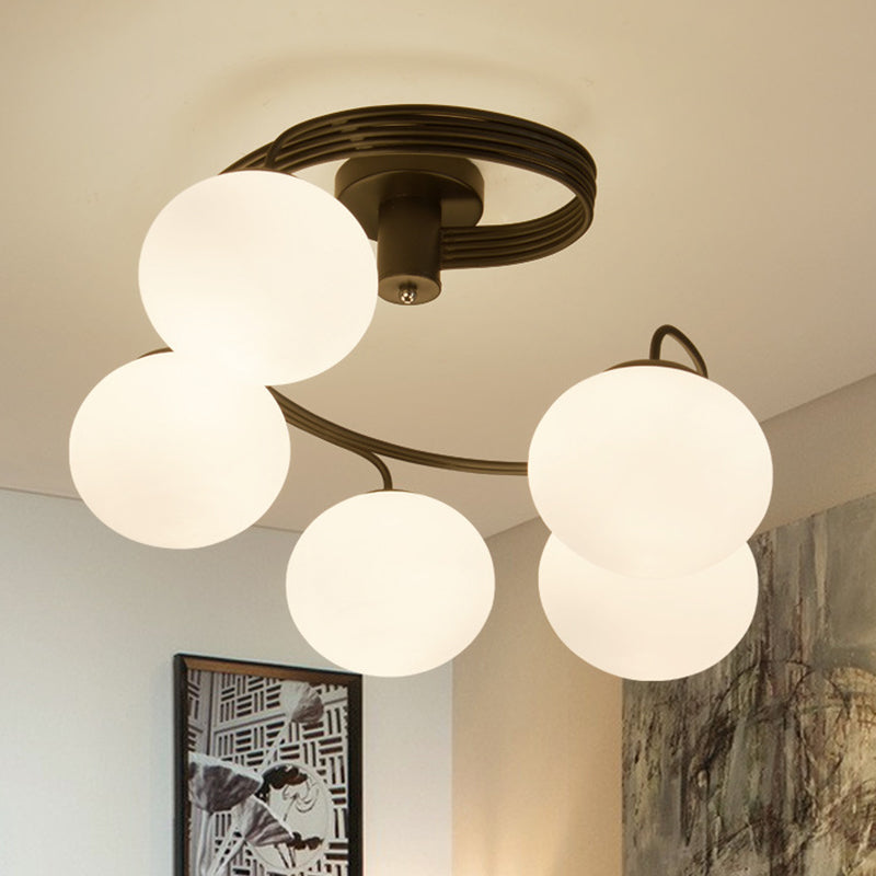 Ball Semi Flush Light Fixtures Modernist Opal Glass Ceiling Mount Light Fixture for Bedroom Clearhalo 'Ceiling Lights' 'Close To Ceiling Lights' 'Close to ceiling' 'Semi-flushmount' Lighting' 2588493