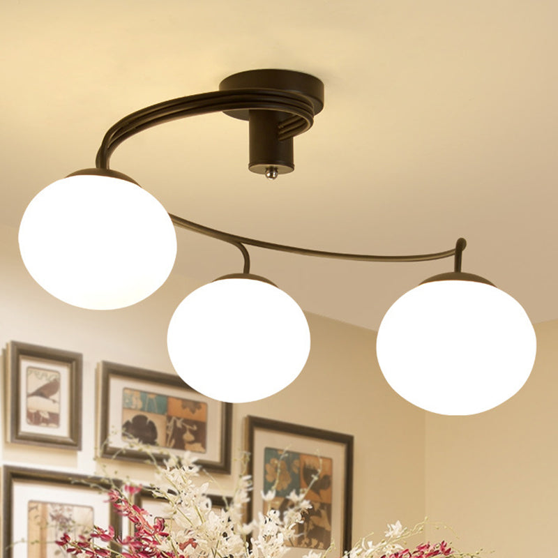 Ball Semi Flush Light Fixtures Modernist Opal Glass Ceiling Mount Light Fixture for Bedroom 3 Black Clearhalo 'Ceiling Lights' 'Close To Ceiling Lights' 'Close to ceiling' 'Semi-flushmount' Lighting' 2588494