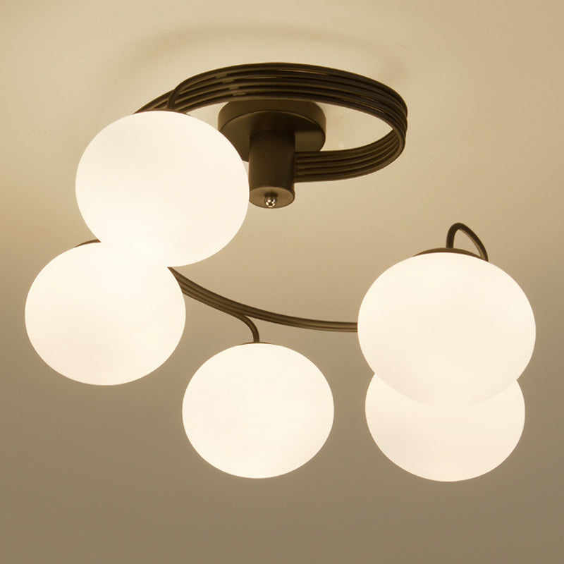 Ball Semi Flush Light Fixtures Modernist Opal Glass Ceiling Mount Light Fixture for Bedroom 5 Black Clearhalo 'Ceiling Lights' 'Close To Ceiling Lights' 'Close to ceiling' 'Semi-flushmount' Lighting' 2588495