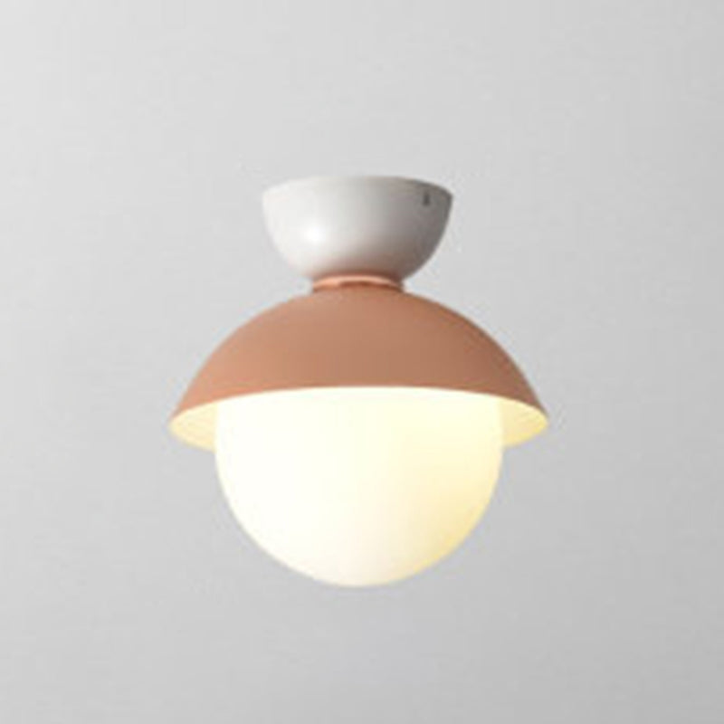 Round Flush Mount Ceiling Light Modernist 1 Light White Glass Ceiling Light Fixtures for Hallway White-Pink Clearhalo 'Ceiling Lights' 'Close To Ceiling Lights' 'Close to ceiling' 'Semi-flushmount' Lighting' 2588514