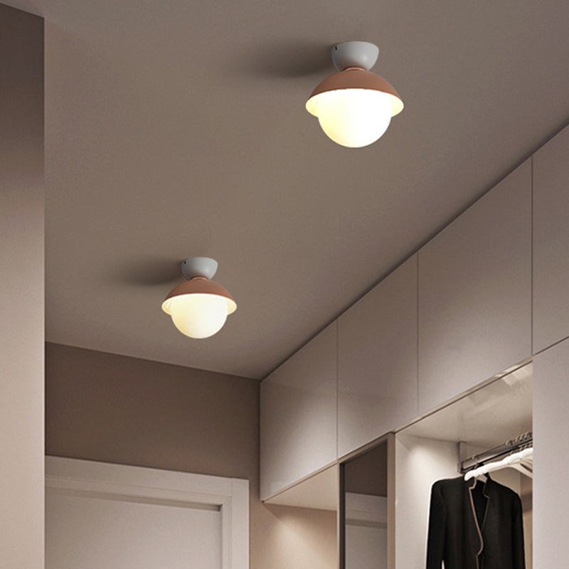 Round Flush Mount Ceiling Light Modernist 1 Light White Glass Ceiling Light Fixtures for Hallway Clearhalo 'Ceiling Lights' 'Close To Ceiling Lights' 'Close to ceiling' 'Semi-flushmount' Lighting' 2588517