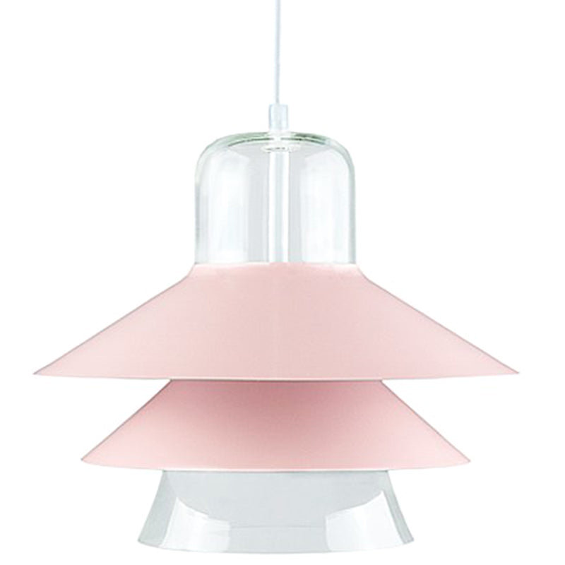 1 Light Layered Concentric Tiers Shade Pendant Lamp Nordic Style Metal Hanging Lamp for Bedroom Pink 16