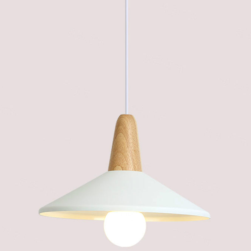 Metal 1 Light Hanging Light Nordic Style Restaurant Ceiling Pendant Lamp with Wooden Top White 13