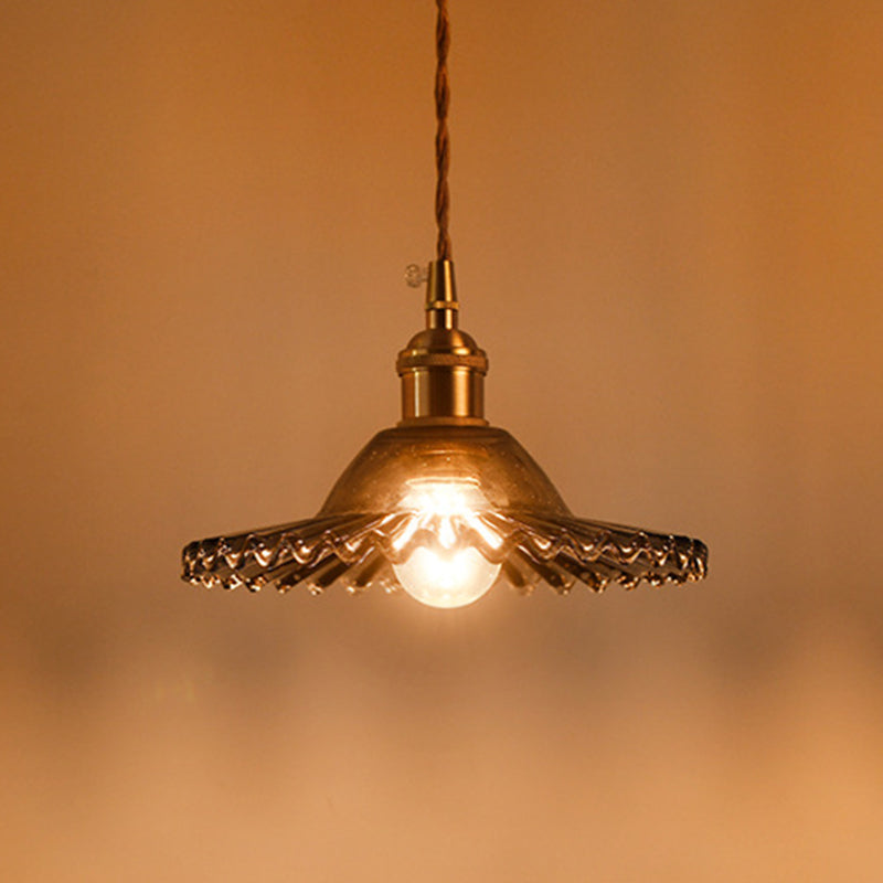 Vintage Industrial Scalloped Edge Pendant Light 1 Light Glass Hanging Light for Living Room Clearhalo 'Ceiling Lights' 'Glass shade' 'Glass' 'Industrial Pendants' 'Industrial' 'Middle Century Pendants' 'Pendant Lights' 'Pendants' 'Tiffany' Lighting' 2588863