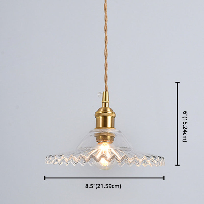 Vintage Industrial Scalloped Edge Pendant Light 1 Light Glass Hanging Light for Living Room Clearhalo 'Ceiling Lights' 'Glass shade' 'Glass' 'Industrial Pendants' 'Industrial' 'Middle Century Pendants' 'Pendant Lights' 'Pendants' 'Tiffany' Lighting' 2588867