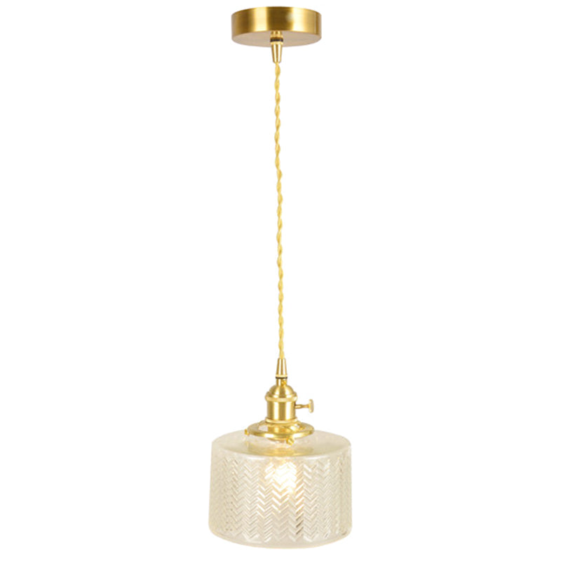 Wavy Glass Hanging Lamp Cylindrical 1 Light Vintage Industrial Pendant Light Fixture Clear Clearhalo 'Ceiling Lights' 'Glass shade' 'Glass' 'Industrial Pendants' 'Industrial' 'Middle Century Pendants' 'Pendant Lights' 'Pendants' 'Tiffany' Lighting' 2588915