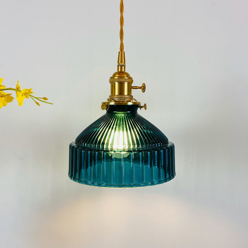 Retro Industrial 1 Light Pendant Lamp Prismatic Glass Barn Pendant Lighting for Living Room Clearhalo 'Ceiling Lights' 'Glass shade' 'Glass' 'Industrial Pendants' 'Industrial' 'Middle Century Pendants' 'Pendant Lights' 'Pendants' 'Tiffany' Lighting' 2588946