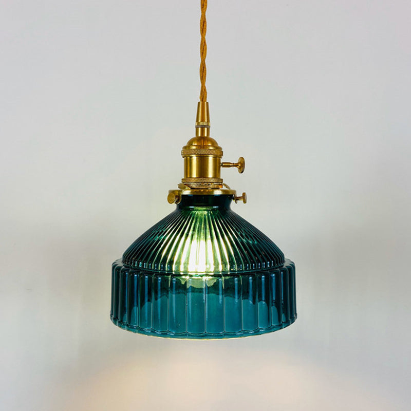 Retro Industrial 1 Light Pendant Lamp Prismatic Glass Barn Pendant Lighting for Living Room Green Clearhalo 'Ceiling Lights' 'Glass shade' 'Glass' 'Industrial Pendants' 'Industrial' 'Middle Century Pendants' 'Pendant Lights' 'Pendants' 'Tiffany' Lighting' 2588947