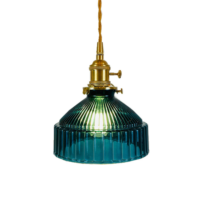 Retro Industrial 1 Light Pendant Lamp Prismatic Glass Barn Pendant Lighting for Living Room Clearhalo 'Ceiling Lights' 'Glass shade' 'Glass' 'Industrial Pendants' 'Industrial' 'Middle Century Pendants' 'Pendant Lights' 'Pendants' 'Tiffany' Lighting' 2588954