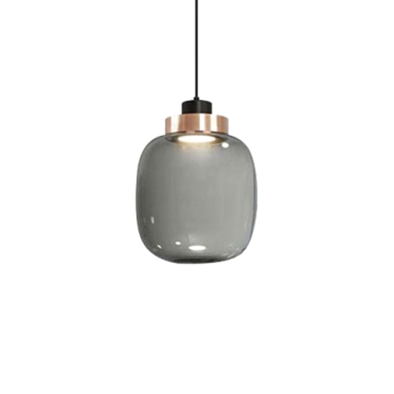 1 Light Mason Jar Pendant Light Modern Hand blown Glass Shade Hanging Lamp Smoke Gray 7