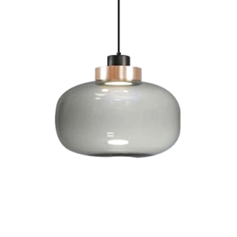 1 Light Mason Jar Pendant Light Modern Hand blown Glass Shade Hanging Lamp Smoke Gray 9